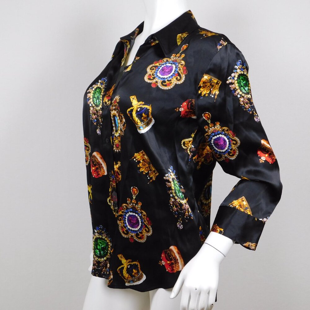 NEW L'AGENCE Dani Black Multi Medallion Silk Blouse M NWT - Picture 3 of 6